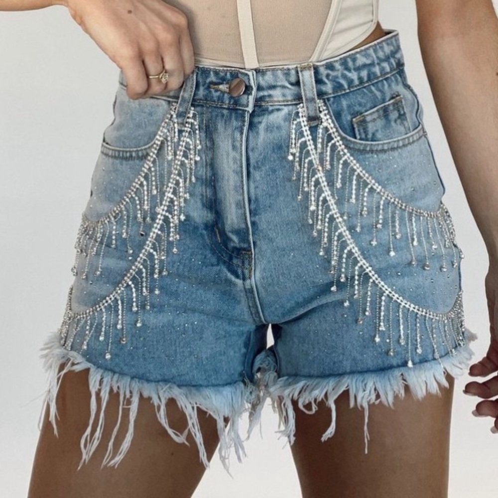 COPY - Denim rhinestone shorts, size small NWT